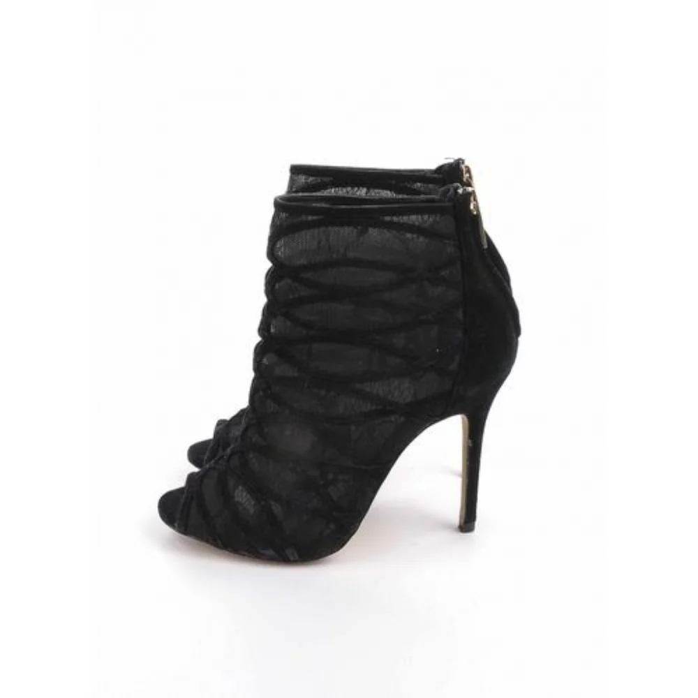 KAREN MILLEN Black Sheer Peep Toe Ankle Booties NWOT - Picture 6 of 14